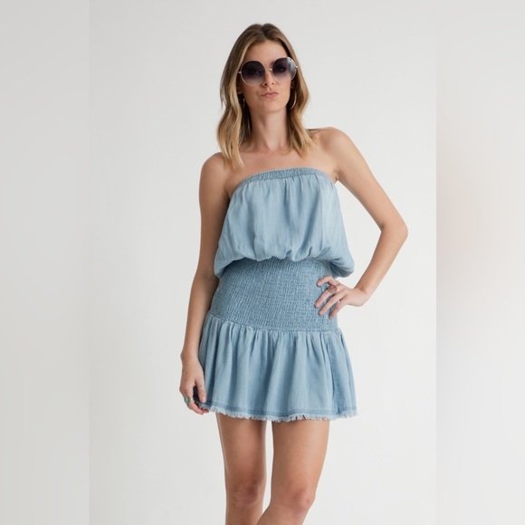 Muche & Muchette Live Smocked Waist Mini Dress In Light Wash One Size Blue